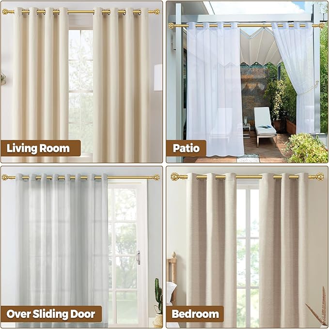 KAMANINA Curtain Rods for Windows 48 to 84 Inch, Gold Heavy Duty Curtain Rod Adjustable, 7/8 Inch Single Decorative Drapery Rod 32 to 86 Inch(2.6-7.1Ft), Netted Texture End