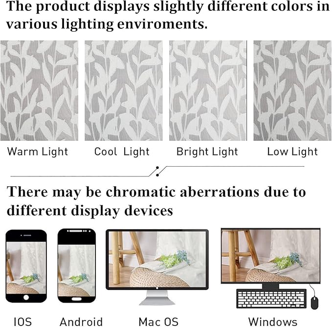 Lecloud Leia Ivory Sheer Curtains 54 Inch Length 2 Panels, Voile Light Filtering Privacy Jacquard Textured Curtains, Dual Rod Pockets Drapes with Leaves for Living Room Bedroom, Each 42" W x 54" L