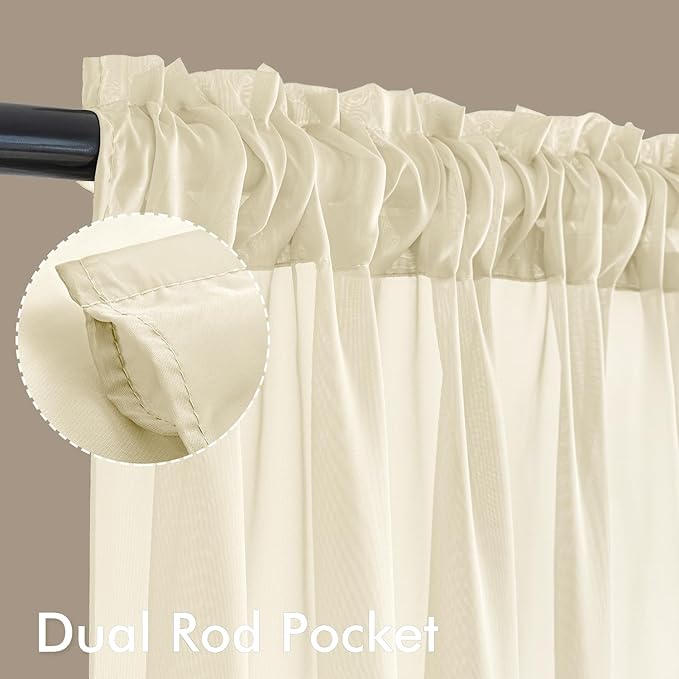 MIULEE Light Cream Sheer Curtains 63 Inches Long, 4 Panels Set, Light Filtering Rod Pocket Voile Drapes for Living Room and Bedroom, Airy Soft Fabric Window Treatments, 42 x 63 Inches