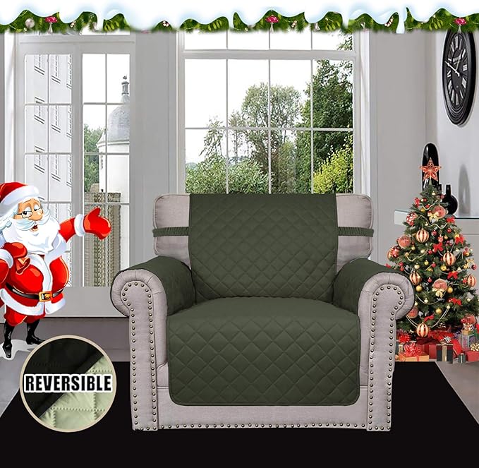 Easy-Going Chair Sofa Slipcover Reversible Sofa Cover Water Resistant Couch Cover Furniture Protector Cover with Elastic Straps for Pets Kids Children Dog Cat (Chair, Army Green/Beige)