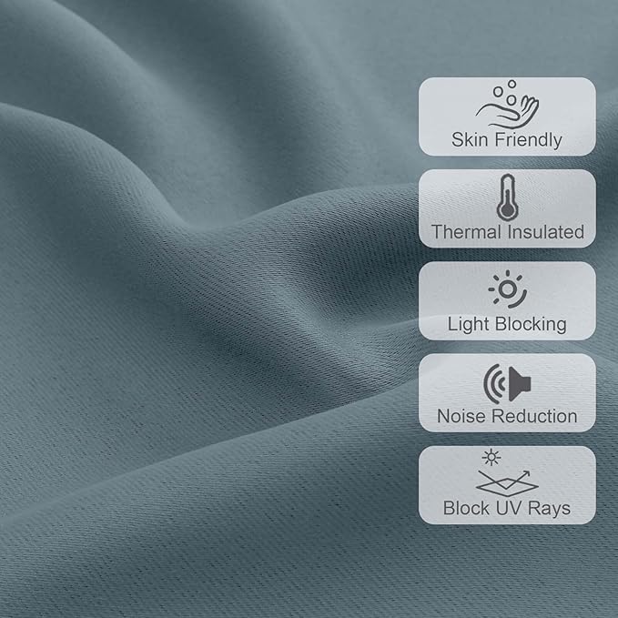 Chyhomenyc Stone Blue Valances for Window, Room Darkening Short Curtains for Kitchen Bedroom Living Room, Rod Pocket Top Small Window Treatment Valance RV Bunk Panels, 40" Wx14 L, 2 Pieces