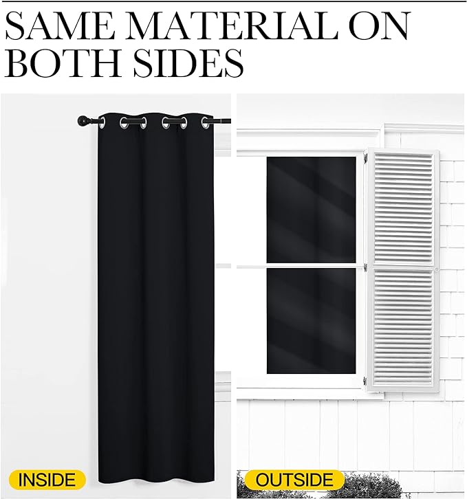 NICETOWN Bathroom Blackout Thermal Curtains and Drapes, Black Solid Thermal Insulated Grommet Blackout Drapery Panels for Window (2 Panels, 34 inches Wide by 72 inches Long, Black)