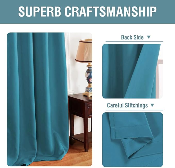H.VERSAILTEX Blackout Thermal Insulated Living Room Curtains 84 inches Long Kids Boys Room Curtains for Bedroom - Room Darkening Window Treatment Grommet One Panel, Turquoise Blue, 52'W x 84'L