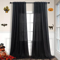 Black Long Drapes 108 Inch Length for Living Room 2 Panels Set Hidden Tab Loop Pocket Sheer Minimalist Black Linen Curtain for Bedroom Patio Door Cottage Cabin Noir Negras Accent Decor