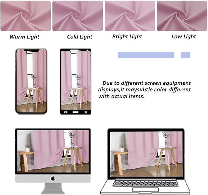Simplebrand Ava Pink Blackout Curtains for Bedroom 84 Inch Length 2 Panels Set, Solid Thermal Insulated Privacy Nursery Window Treatment Curtains Blackout Drapes, W50 x L84 Inch, Pink