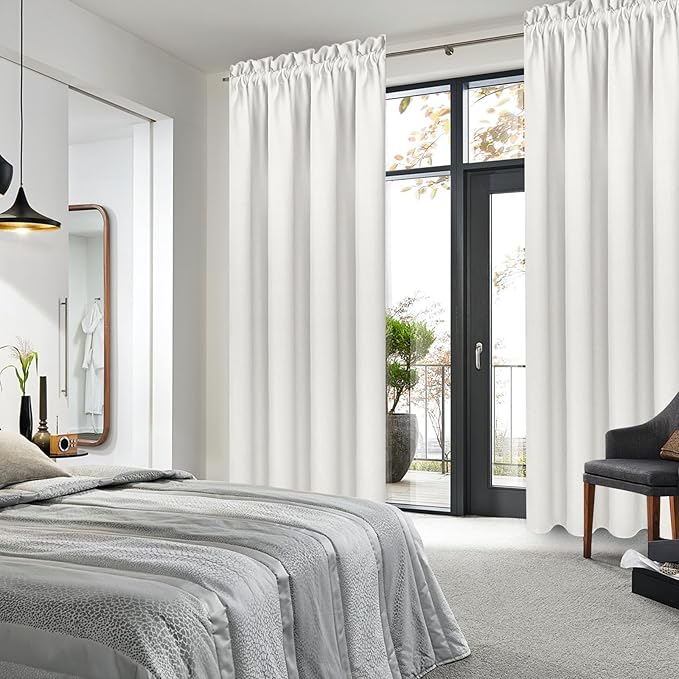 DWCN Blackout Curtains Thermal Insulated, Energy Saving & Noise Reducing Bedroom and Living Room Curtains, Ivory, W 42x L 84 Inch, Set of 2 Rod Pocket Curtain Panels