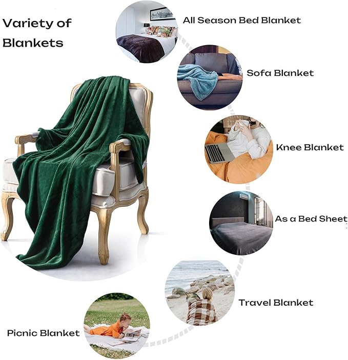 JIAHANNHA Fleece Blanket King Size Green 108 by 90 Inches Blankets for Couch Sofa Bed 280GSM,Super Soft Cozy and Luxury Bed Blanket for All Season