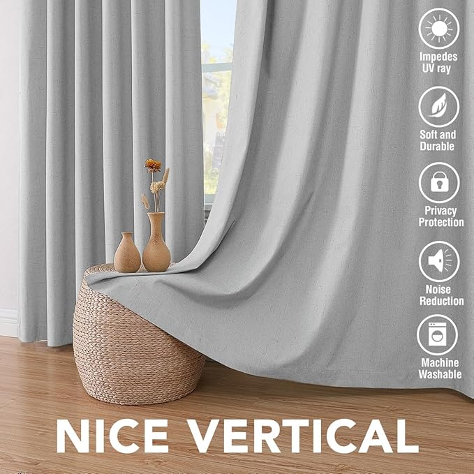 H.VERSAILTEX 100% Blackout Curtains for Bedroom Thermal Insulated Linen Textured Curtains Heat and Full Light Blocking Drapes Living Room Curtains 2 Panel Sets, Glacier Gray, 52x63 Inch