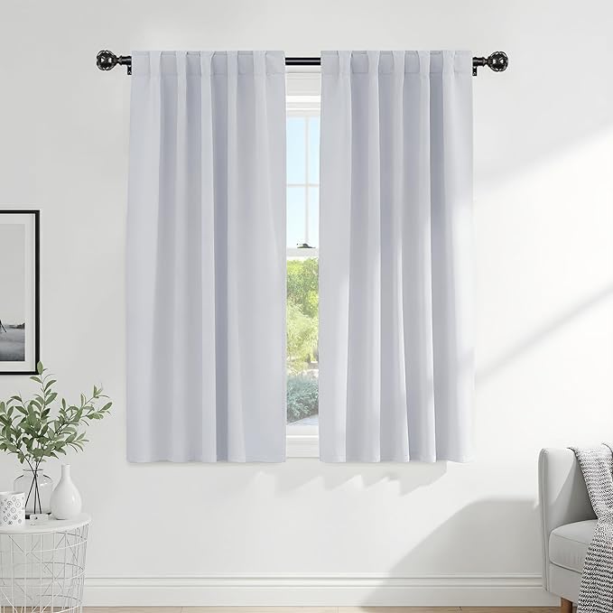 PONY DANCE Greyish White Non-See-Through Curtains - 52 Wide by 72 Long Room Darkening Home Decor Window Treatments(60% Light Block) Drapes for Living Room/Bedroom with Back Tab, 2 Panels