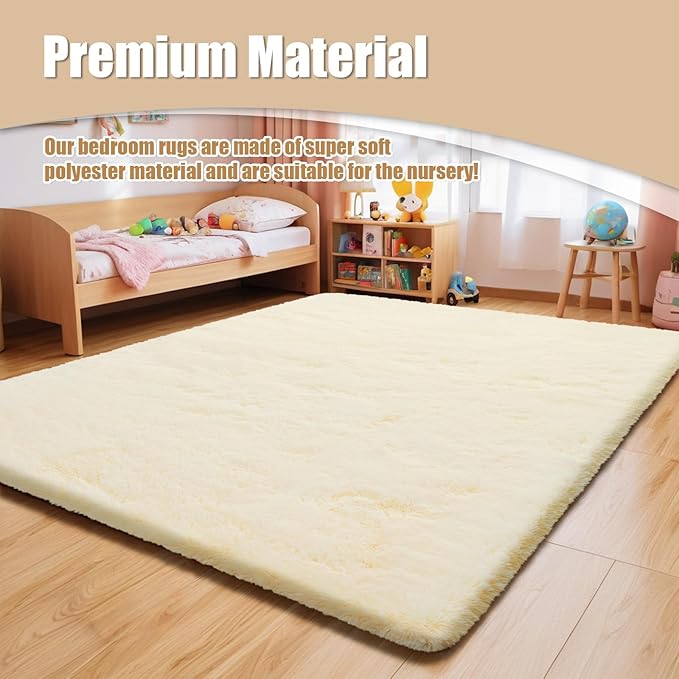 Ultra Soft Fluffy Area Rugs for Bedroom Living Room 10x12, Nursery Rug, Non-Slip Carpet for Kids Dorms Decor, Shaggy Bedside Rug, Ivory