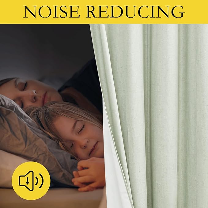 NICETOWN Full Blackout Sage Green Linen Curtains 102 inches Length with Thermal Insulated Liners for Living Room, 2 Panels, 52 inches W, Farmhouse Style Keep Warm Large Window Draperies for Hall