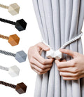 NazTur Magnetic Curtain Tiebacks- Upgrade 2022 with a Thicker Twist Rope & Strong Magnet Tieback Window Treatment Holdbacks Draperies Holders Decorative Drape Handmade Tie Back (White, 4)