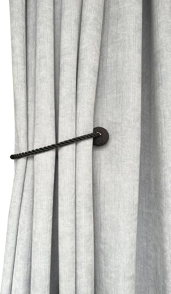Melaluxe 4 Pack Magnetic Curtain Tiebacks, Decorative Curtain Holdbacks for Window Décor (Black)