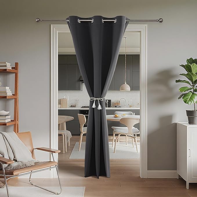 Joydeco Blackout Door Curtain for Doorway Privacy 96 Inches Long, Grommet Closet Curtain for Open Closet, Room Divider for Bedroom Living Room (Grey, 52Wx96L, 1 Panel)