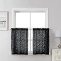 Lecloud Leia Black Kitchen Sheer Curtains 24 Inch 2 Pcs, Jacquard Leaf Textured Voile Short Curtain Tiers with Rod Pocket, Soft Airy Bathroom Bedroom Curtains for Small Windows, 28" W x 24" L