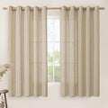 LAMIT Linen Curtains 63 inch Length for Living Room, Linen Light Filtering Boho Semi Sheer Window Textured Burlap Drapes with Bronze Grommet for Bedroom, 2 Panels Set, 60 x 63 Inch, Brown