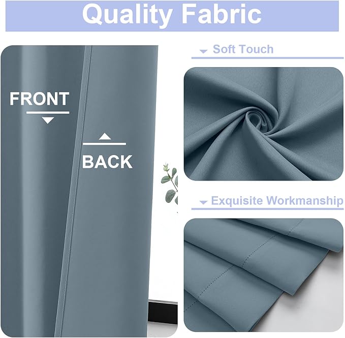 Simplebrand Ava Stone Blue Short 24 Inches Blackout Curtain 2 Panels Set, Half Window Rod Pocket Privacy Curtain Tiers for Kitchen, Curtains Blackout for Bathroom Shades, W30 x L24 Inch, Stone Blue