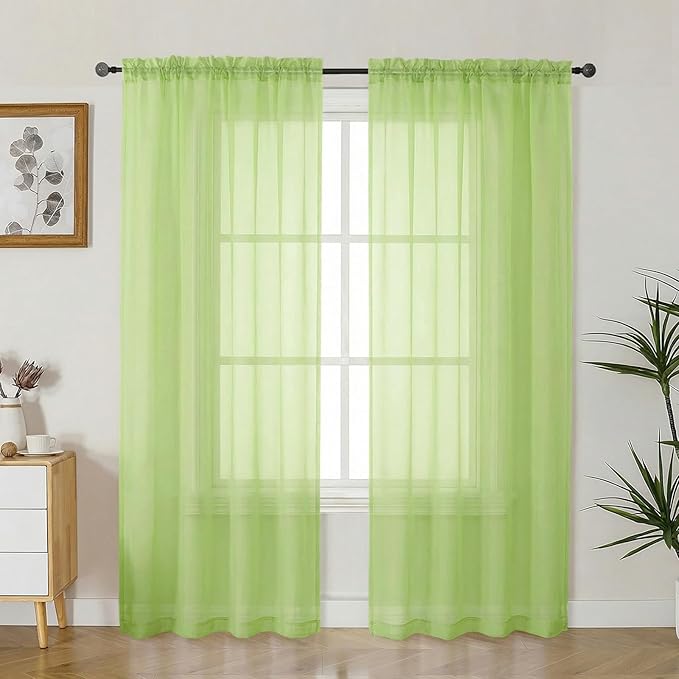 Gwine Sheer Curtains 72 Inch Length - Light Filtering Rod Pocket Window Curtain Panels for Bedroom, Elegant Soft Voile Living Room Sheer Drapes, Each 42Wx72L, 2 Panels, Lime