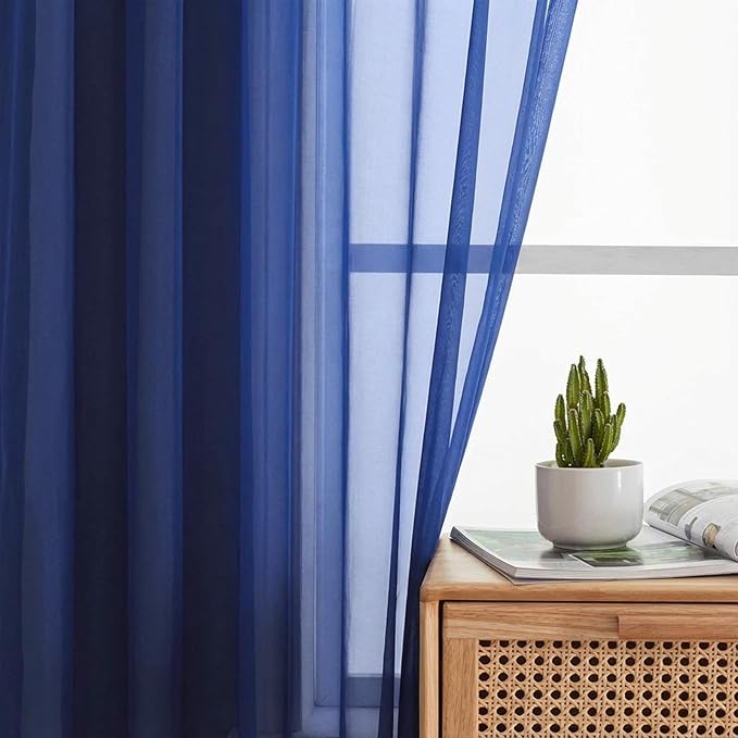 Sheer Curtains 63 Inch Length 2 Panels Set for Living Room Bedroom, Airy Soft Light Filtering Sheer Dining Room Curtains, Modern Rod Pocket Drapes, Royal Blue, Each 42" Wx63 L