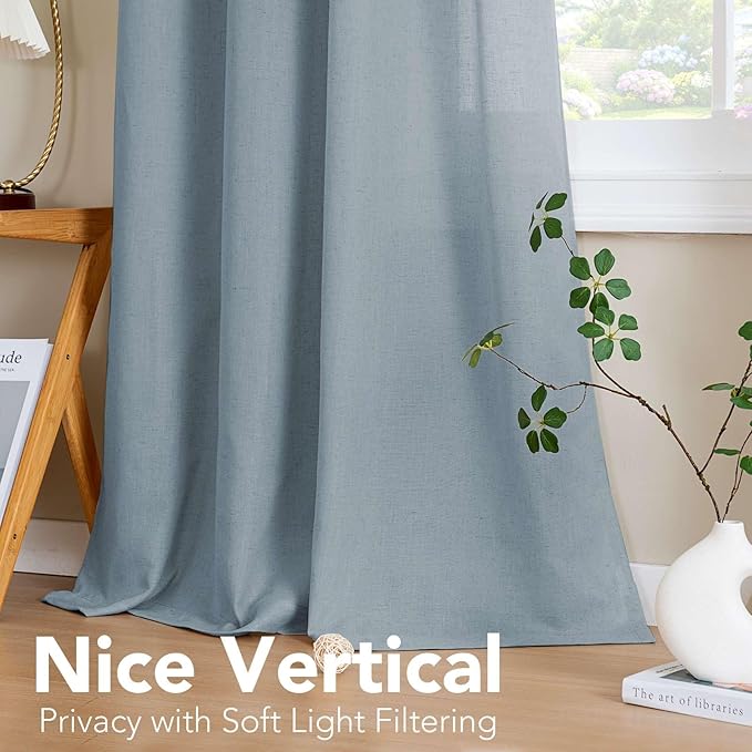 H.VERSAILTEX Linen Curtains Home Decorative Nickel Grommet Semi Sheer Curtains Privacy Added Energy Saving Light Filtering Window Treatments Draperies for Bedroom, Stone Blue, 2 Panels, 52 x 84 - Inch