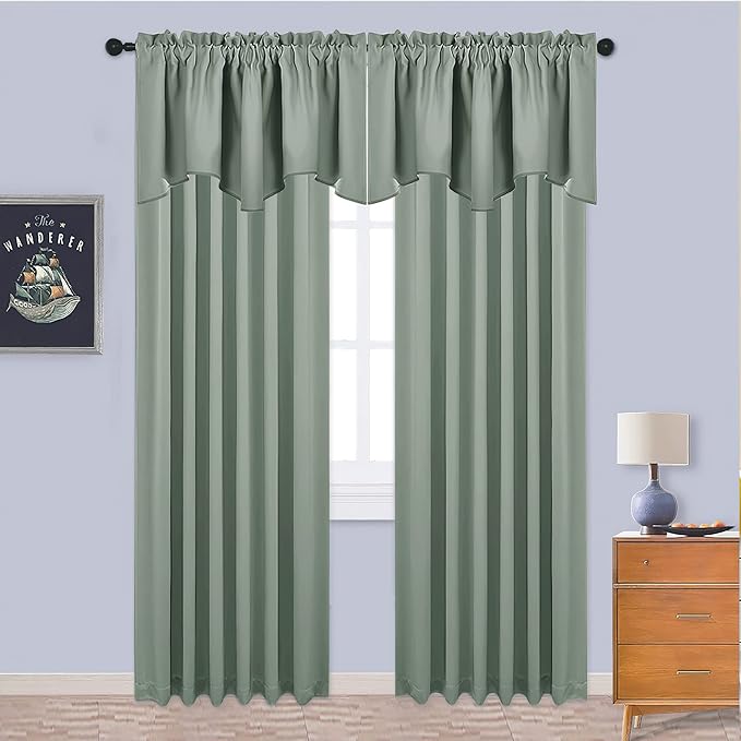 NICETOWN 2 Panels Kids Curtain Valances for Baby Nursery Windows/Bathroom/Living Room/Bedroom Privacy Decorative Rod Pocket Short Winow Valance Curtains for Christmas, 52" W x 18" L, Sage Green