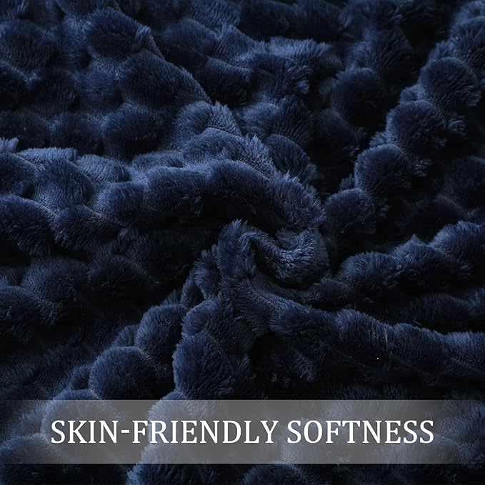 Exclusivo Mezcla Fleece Throw Blanket for Couch, Extra Large Fuzzy Navy Blue Bed Blankets, Soft Cozy Plush Sofa Throws for All Seasons, 50x70 Inches