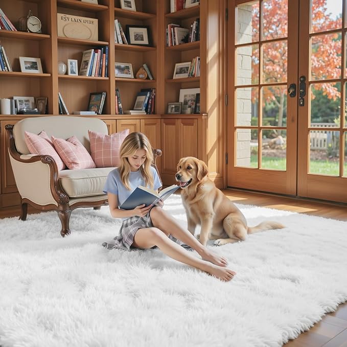 Rugs for Living Room 6x9, Alfombras para Salas Fluffy Shag Large Fuzzy Plush Soft Area Rug, Shaggy Carpets for Bedroom, Kids Boys Girls Home Decor Aesthetic(6 x 9, White)