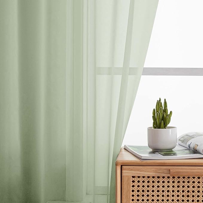 Light Green Sheer Curtains for Bedroom Living Room 54 Inch Length 2 Panels Set, Solid Soft Airy Light Filtering Window Treatments, Modern Rod Pocket Drapes, Light Green, 42" Wx54 L Inches
