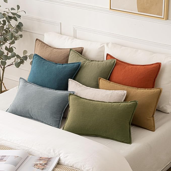 MIULEE Decorative Linen Lumbar Pillow Covers 12x24 Inch Natural Beige Boho FarmhouseNeutral Couch Throw Pillows for Bed Pack of 2 Accent Modern Pillowcase Sofa Livingroom Home Decor