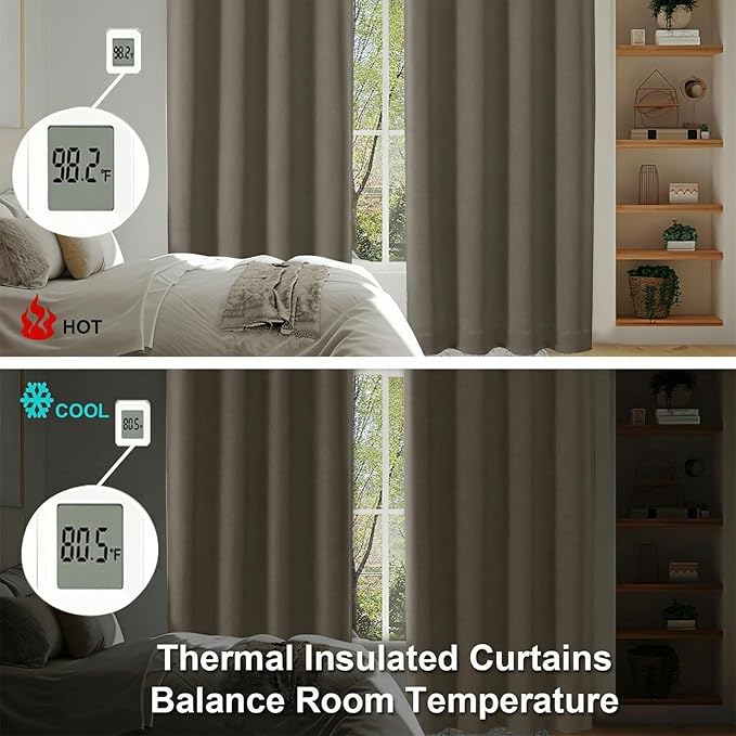 Simplebrand Ava Latte Blackout Curtains for Bedroom 90 Inches Long 2 Panels Set, Solid Privacy Energy Saving Living Room Window Treatment Curtains Blackout Drapes, W50 x L90 Inch, Latte