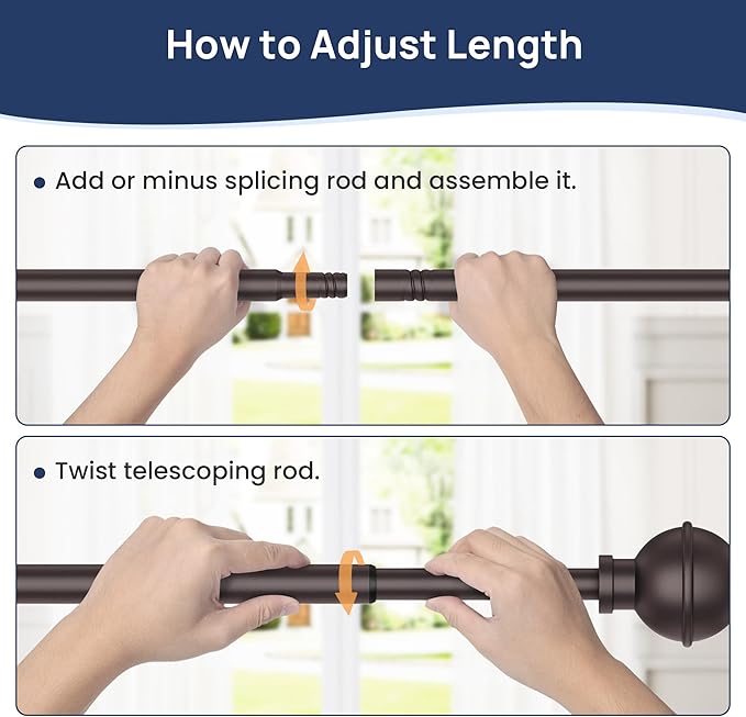 ENJOYBASICS No Drill Curtain Rods for Window 28 to 47 Inches, 5/8 Inch Diameter Renter Friendly Drapery Rod with Adhesive Brackets without Drilling, Adjustable from 27 to 52 Inches, Bronze