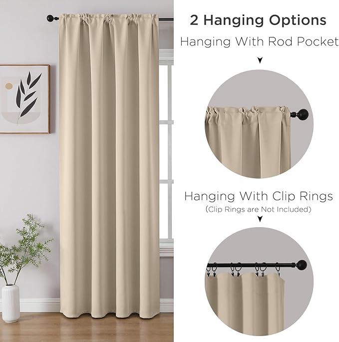 CUCRAF Light Beige Blackout Curtains 45 inch Length 2 Panels Set, Rod Pocket Room Darkening Drapes for Bedroom Living Room, Insulated Thermal Light Blocking Window Curtain (W52 x L45 Inch)