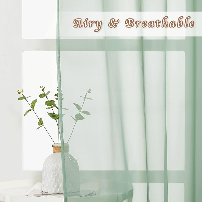 NICETOWN Sage Green Sheer Curtains 72 inches Long, Grommet Light Filtering Window Treatments Airy & Breathable Soft Drapes for Kids Room/Bedroom, W54 x L72, 2 Panels