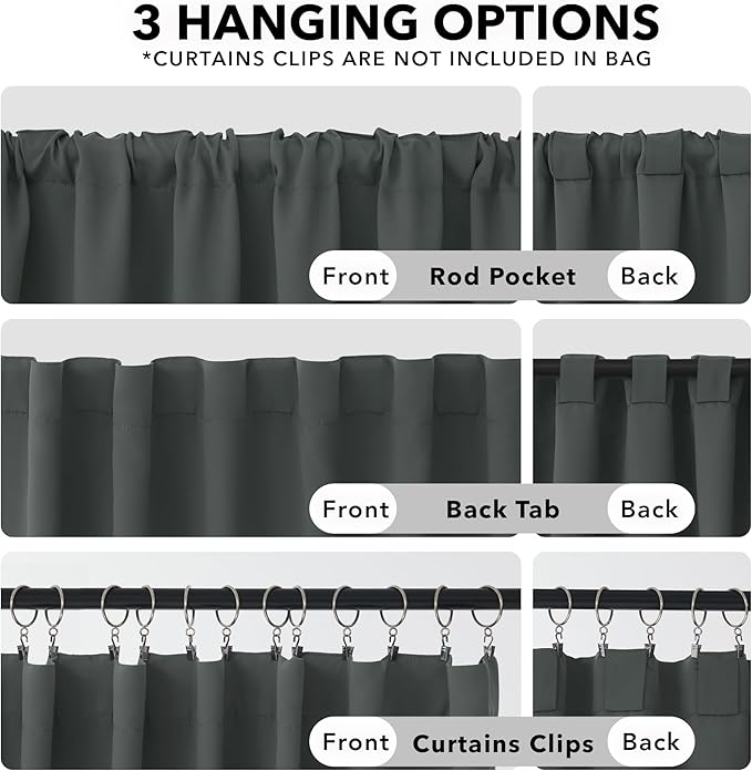 Deconovo Blackout Curtains, Thermal Insulated, W42 x L63 2 Panels, Back Tab, Machine Washable, Room-Darkening Drapes for Bedroom/Living Room Dark Grey