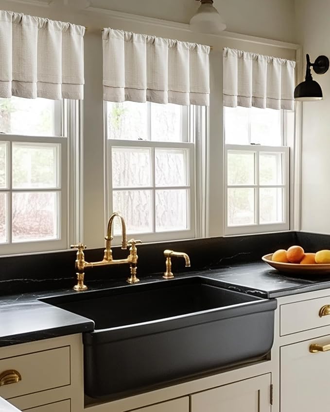 jinchan Valance Curtain Beige Hearthered Farmhouse Light Filtering Double Layer Window Treatment for Living Room Dining Bedroom Kitchen Rod Pocket 18 Inch