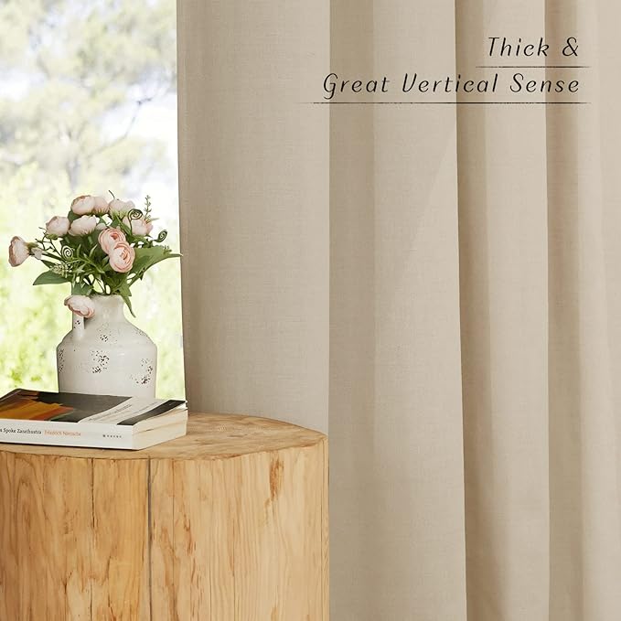 NICETOWN Thick Linen Blend Flax Angora Curtains 63 inches Long, Grommet Linen Weave Privacy Assured with Light Through Window Treatments for Bedroom/Kids Room, W55 x L63, 2 Pieces