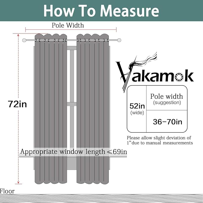 Yakamok Blackout Curtains Room Darkening Thermal Insulated Window Panels,Solid Grommet Top Drapes for Bedroom/Living Room(52Wx72L,Greyish White, 2 Panels)