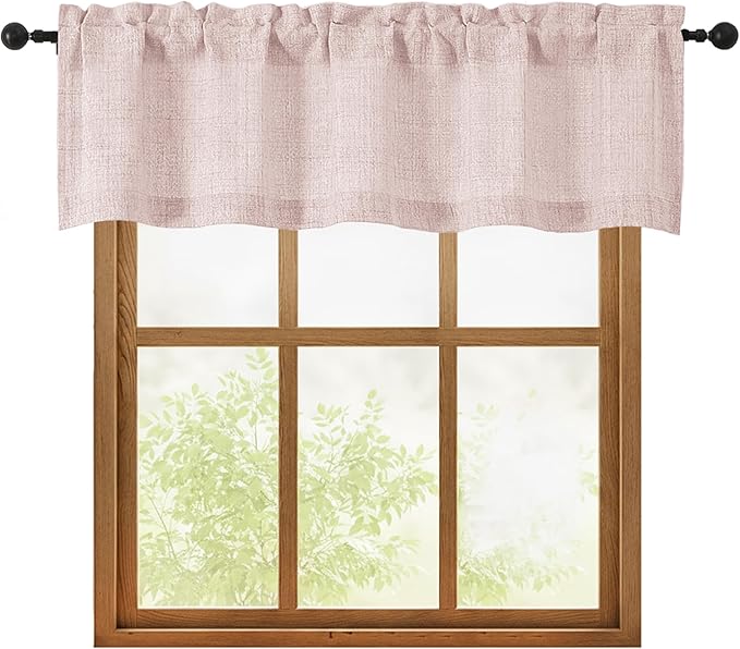 OWENIE Blush Pink Valances for Windows 1 Pcs, Light Filtering Textured Farmhouse Short Small Valance Curtains for Bathroom Basement Living Room Bedroom, Rod Pocket Half Curtains Over Sink, 52" Wx14 L