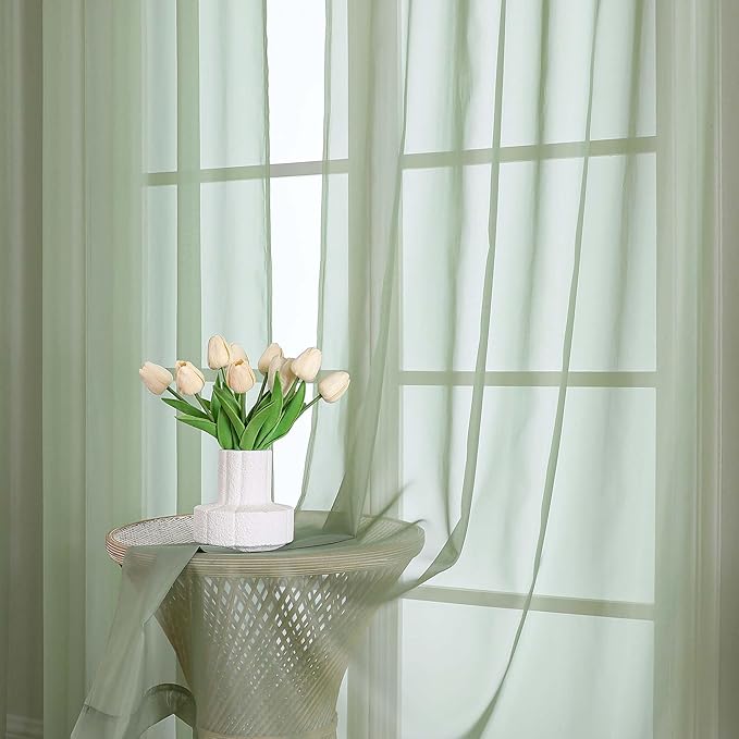 Chyhomenyc Extra Long Sage Green Sheer Curtains 144 inch 2 Panels, Translucent Backdrop Window Scarf Drapes for Canopy Bed/Wedding/Living Room/Anniversary, 12FT Length, Each 59Wx144L in, 2PCS