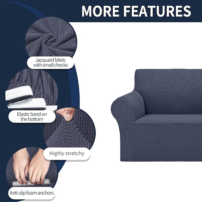 Cupuamon 2026 New Stretch Chair Sofa Slipcovers Couch Cover for 1 Seater Furniture Protector Sofa Covers with Elastic Bottom Jacquard Fabric Small Checks for Pets, Kids - Charcoal