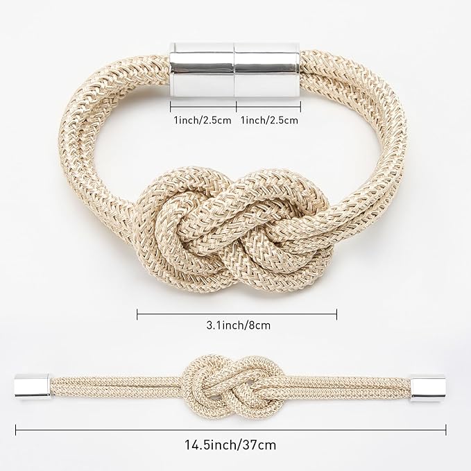 NICEEC 4 Pack Mini Magnetic Curtain Tiebacks Nordic Simple Style Drape Tie Backs Elegant Hand Weave Rope Knot Decorative Curtain Holdbacks for Home & Office Thin Window Drapery (Beige)