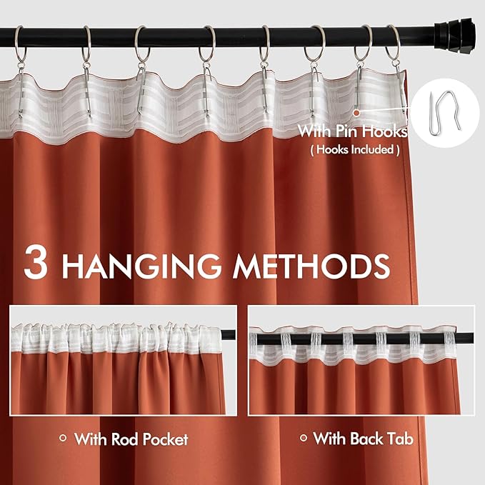 MIULEE Back Tab Burnt Orange Blackout Curtains 120 Inch Long 2 Panels Set for Living Room Bedroom Privacy, Fall Terracotta Rod Pocket/Pinch Pleated Extra Long Room Darkening Light Blocking Drapes