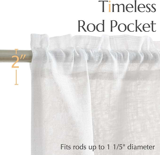 jinchan Sheer Valance Curtain Linen Textured Valance for Kitchen Living Room Bedroom Voile Window Light Filtering Farmhouse Country Rod Pocket 1 Panel 16 Inch Length White
