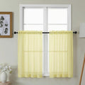 Gwine Light Yellow Sheer Kitchen Curtains 36 Inch Length - Light Filtering Voile Soft Airy Small Cafe Curtains, Short Window Curtain for Bathroom Basement, 42Wx36L inch, 2PCS