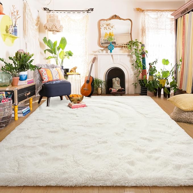 Amearea Premium Soft Fluffy Rug Modern Shag Carpet, 5.3x7.5 Feet, Fuzzy Plush Rugs for Living Room Bedroom Kids Room Home Decor, Nursery Non Slip Indoor Shaggy Carpets, Cream