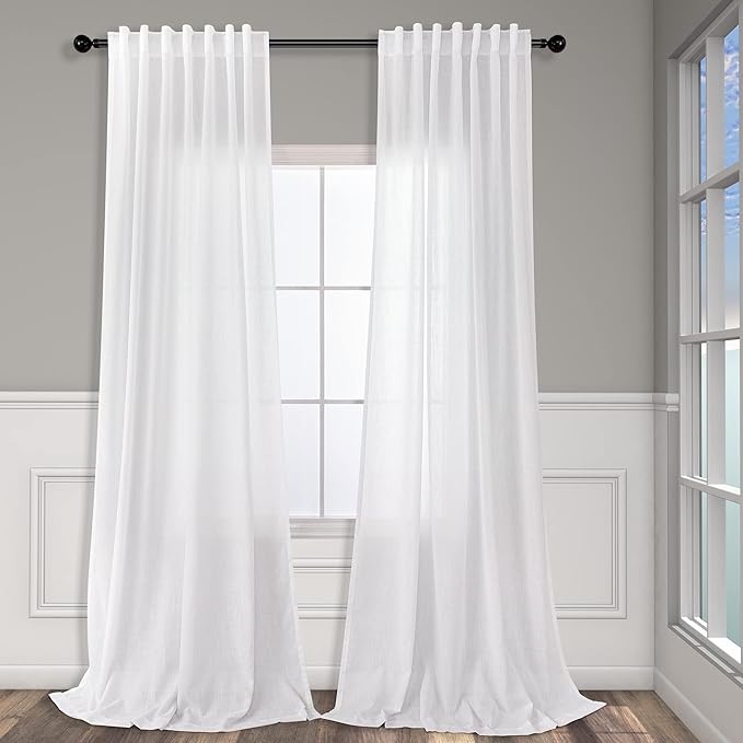 Pitalk Farm House Curtains 5 FT Wide by 84 Inches Long for Bedroom Fabric Sheer Linen Large Drape Light Extra Wide Curtain for Living Room Farmhouse 2 Panels Back Tab & Rod Pocket 60 x 84 Length White