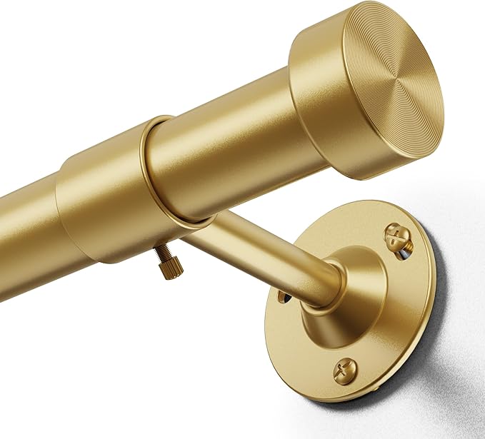YaFex Heavy Duty Curtain Rods 32-90 Inch, 1 Inch Adjustable Gold Curtain Rod for Windows, Long Window Treatment Rods with Aluminium Finials, Easy Installation