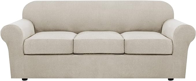 H.VERSAILTEX 4 Piece Stretch Sofa Covers for 3 Cushion Couch Covers for Living Room Furniture Slipcovers (Base Cover Plus 3 Seat Cushion Covers) Upgraded Thicker Jacquard Fabric (Sofa, Island Fossi)