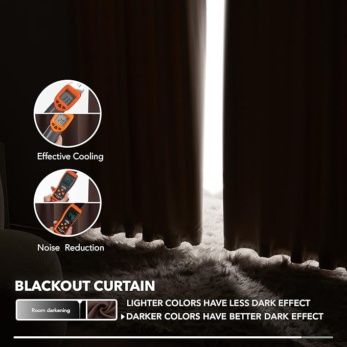 Deconovo Blackout Curtains, Thermal Insulated, W52 x L84 2 Panels, Back Tab, Machine Washable, Room-Darkening Drapes for Bedroom/Living Room Chocolate