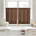 HOMEIDEAS Non-See-Through Brown Privacy Sheer Kitchen Curtains, 30 X 36 Inches Long 2 Panels Short Sheer Curtains Light Filtering Bathroom Window Drapes for Bedroom Living Room